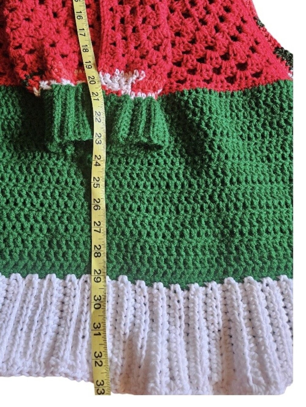 Handmade Crochet Christmas Cardigan Red Green White Grannycore OOAK Sweater - Picture 17 of 17